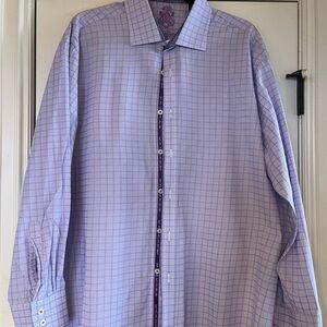 English Laundry Purple Dress Shirt with Checkered Pattern